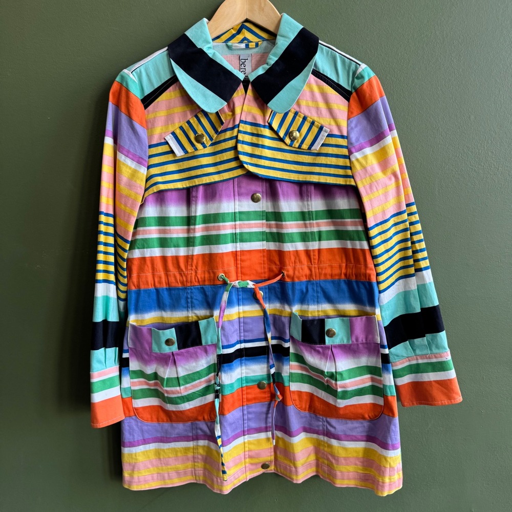 Berek‎ Striped Jacket Small Colorful Art To Wear Cotton Snap Zip Coat Fun